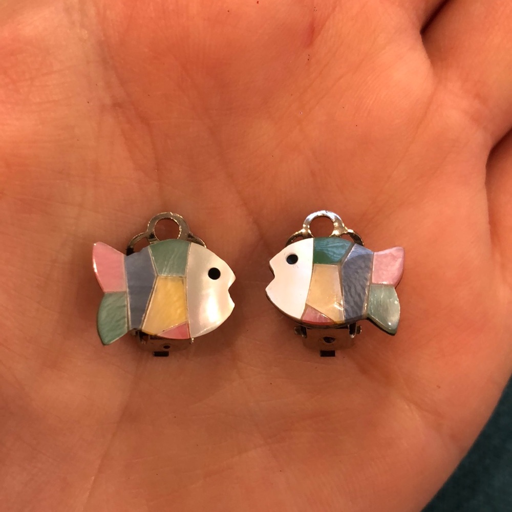 Vintage Clip on colorful fish Earrings